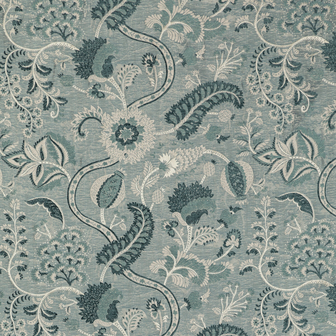 Jardin Bleu fabric in blue/aqua color - pattern 2020213.513.0 - by Lee Jofa in the Oscar De La Renta IV collection