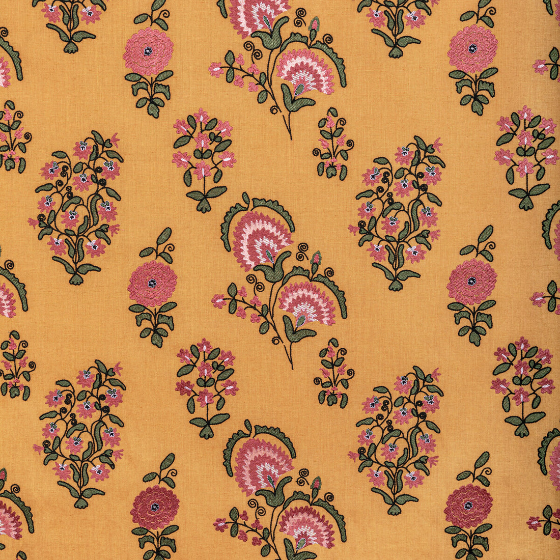 Mead Embroidery fabric in saffron/petal color - pattern 2022112.417.0 - by Lee Jofa in the Bunny Williams Arcadia collection