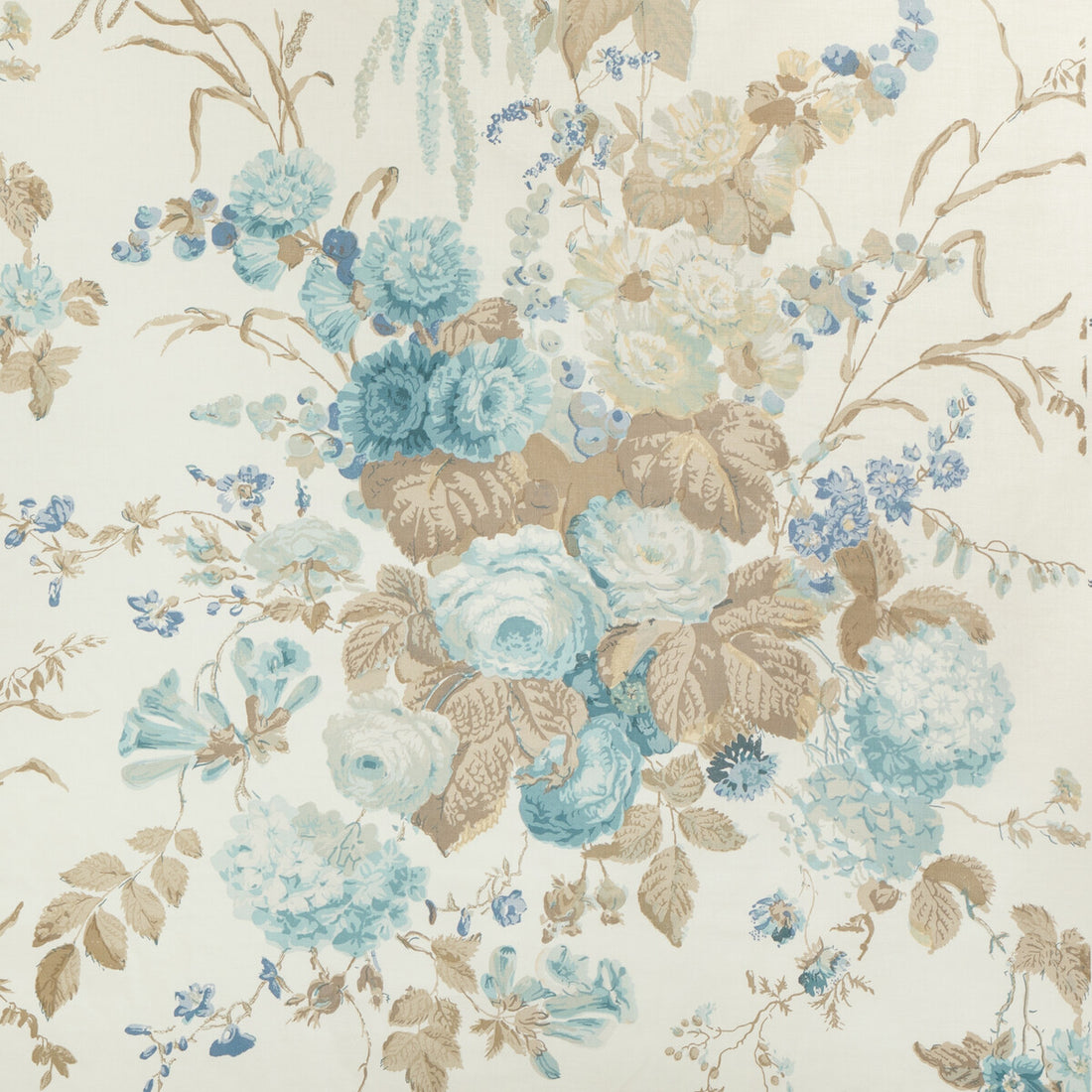 Floral Bouquet fabric in aqua/dune color - pattern 2023120.635.0 - by Lee Jofa in the Lee Jofa 200 collection
