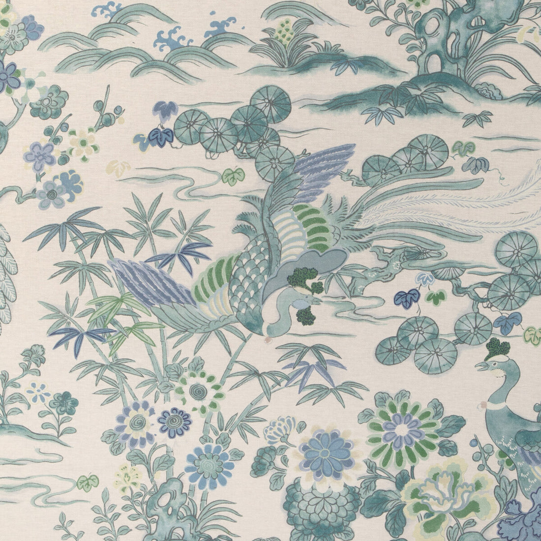 Sakura Print fabric in teal color - pattern 2023139.353.0 - by Lee Jofa in the Garden Walk collection