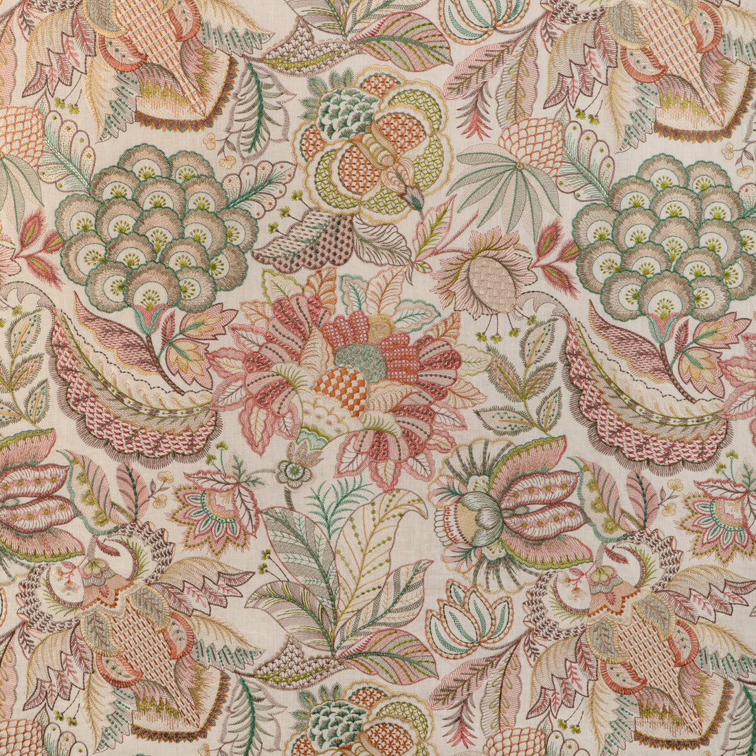 Eden Emb fabric in pink/multi color - pattern 2023145.73.0 - by Lee Jofa in the Garden Walk collection