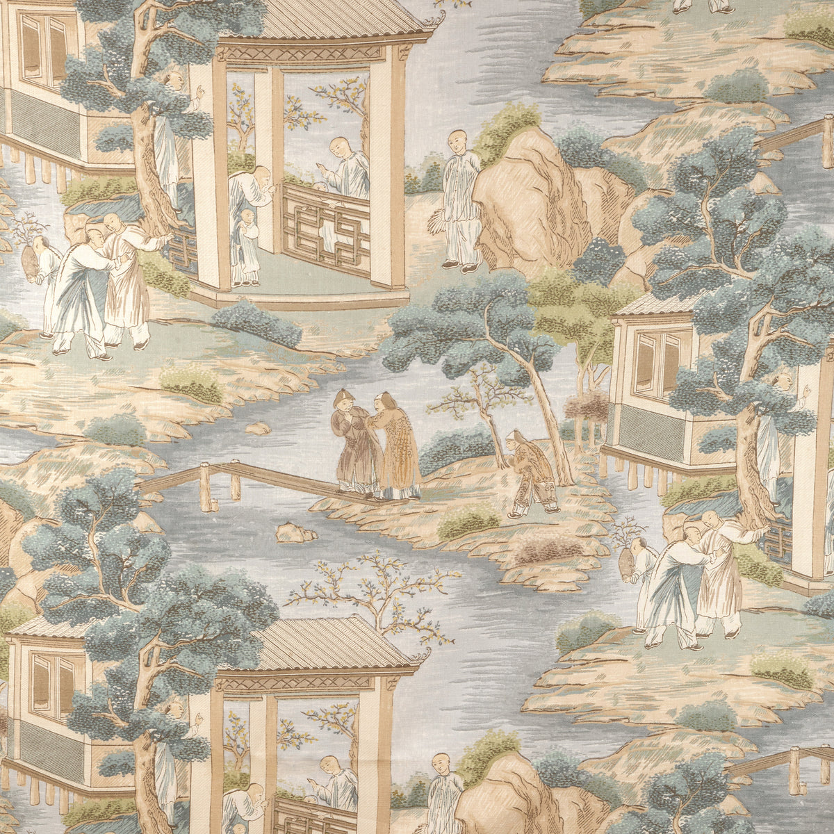 Tarim River Print fabric in Aqua color - pattern number 2025108.355.0 - by Lee Jofa in the Kingsley collection