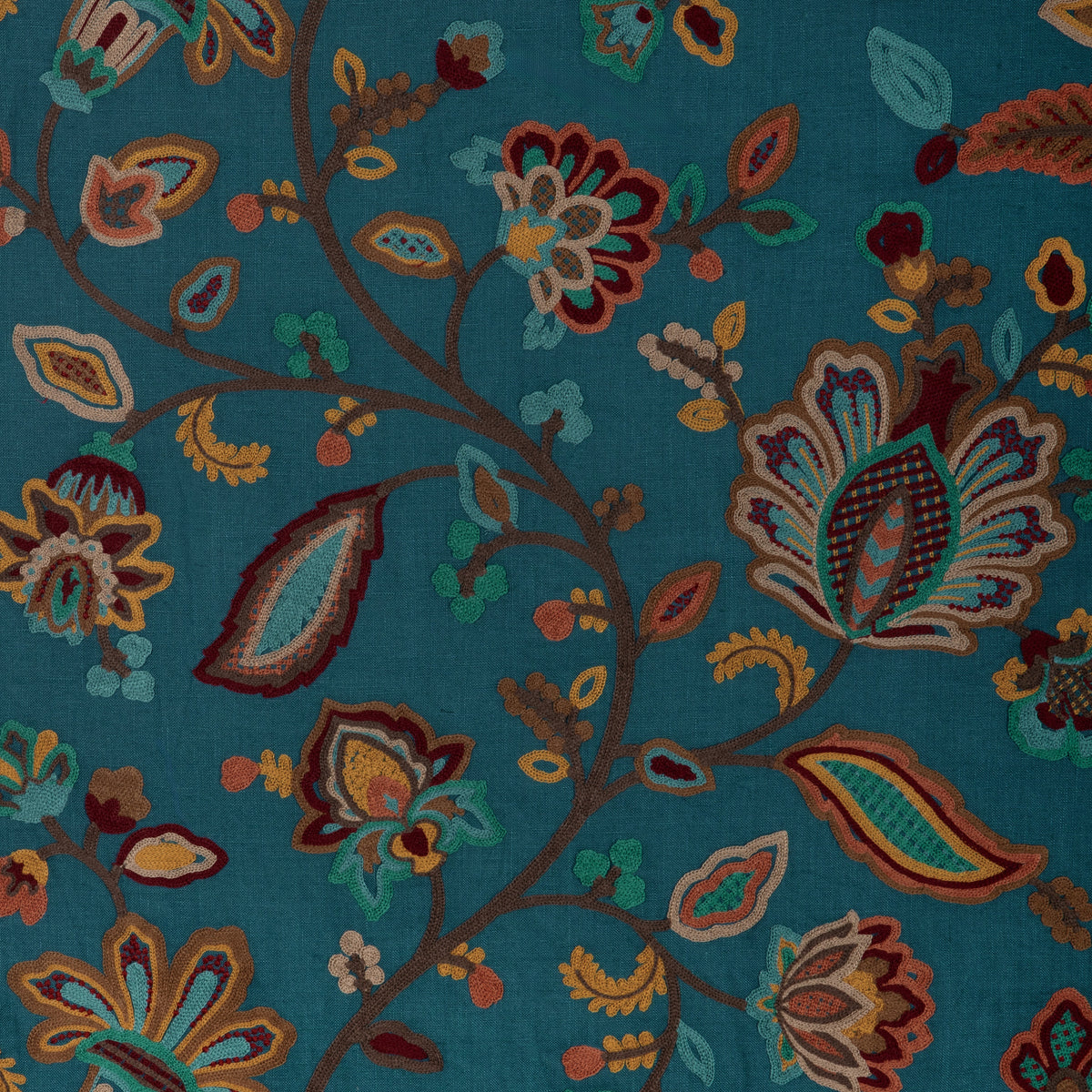 Westfield Emb fabric in Teal/Ochre color - pattern number 2025140.354.0 - by Lee Jofa in the Mayfair Embroideries collection