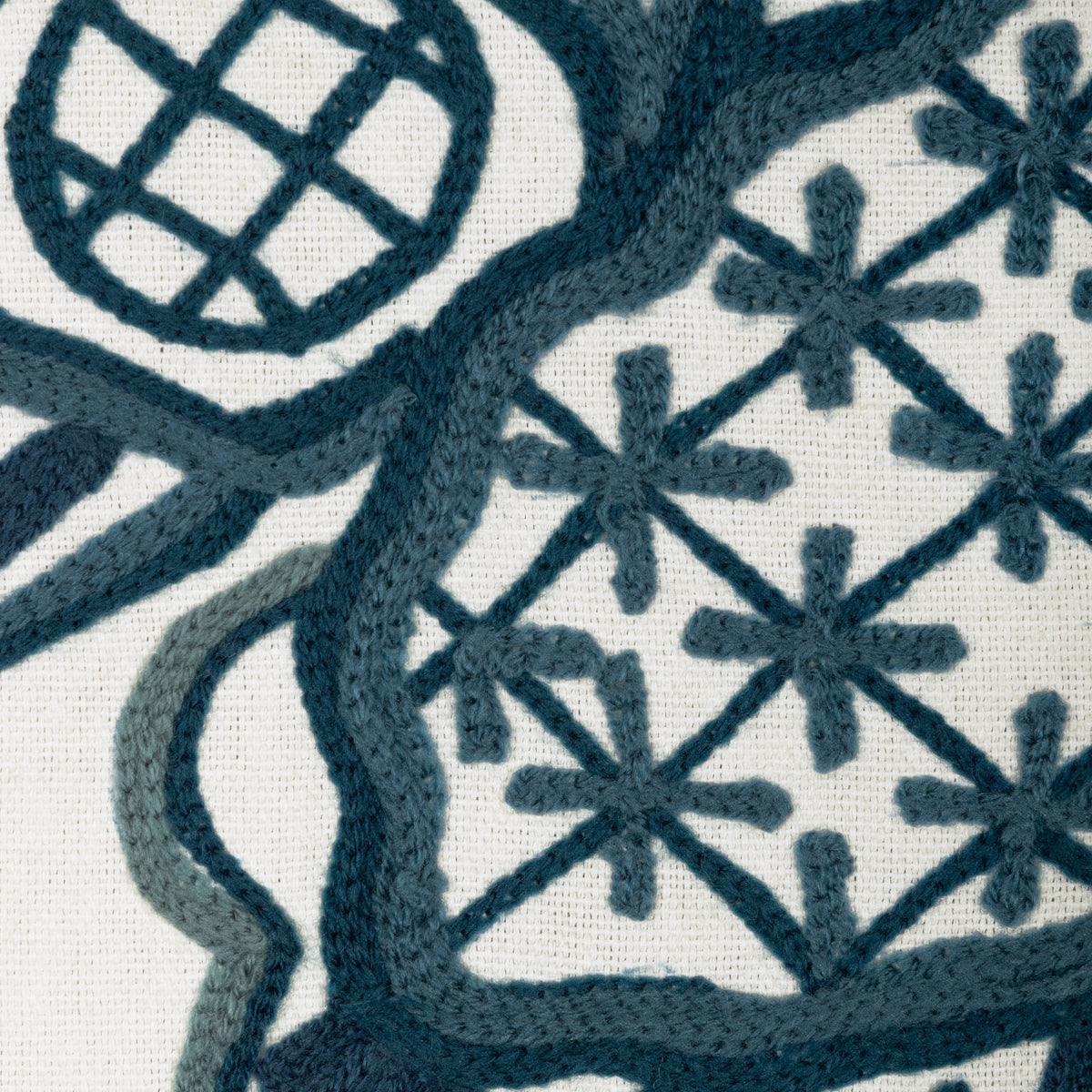Folkland Emb fabric in Indigo color - pattern number 2025144.51.0 - by Lee Jofa in the Mayfair Embroideries collection