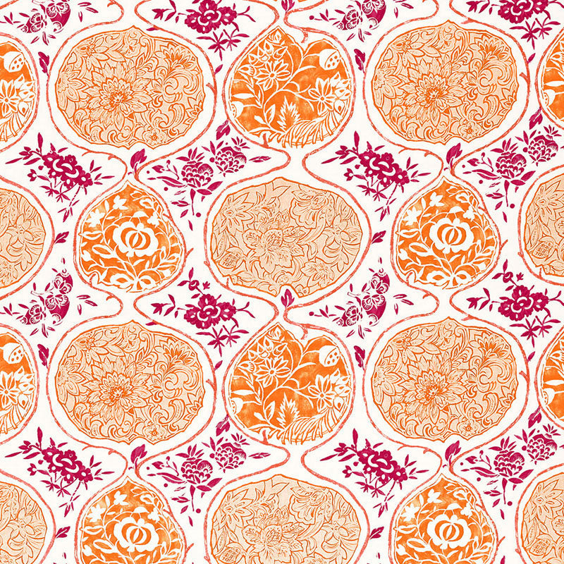 Katsugi fabric in tangerine and berry color - pattern number 2620936 - by Schumacher in the Exuberant Prints collection