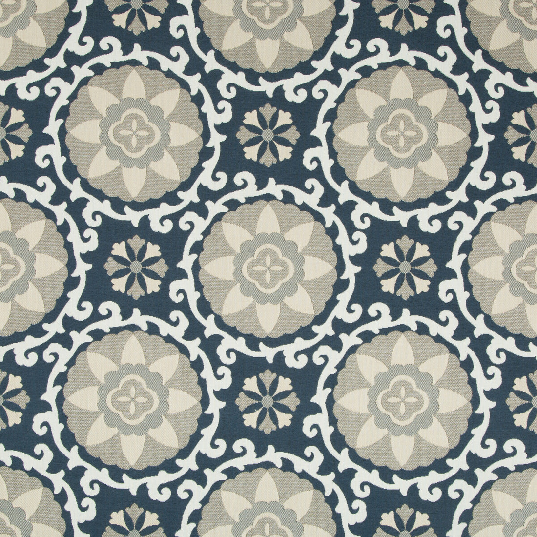Exotic Suzani fabric in indigo color - pattern 31969.1516.0 - by Kravet Design in the Oceania Indoor Outdoor collection