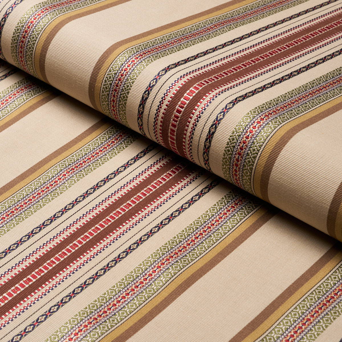Wellington Stripe fabric in multi on pecan color - pattern number 3322011 - by Schumacher in the Chroma collection