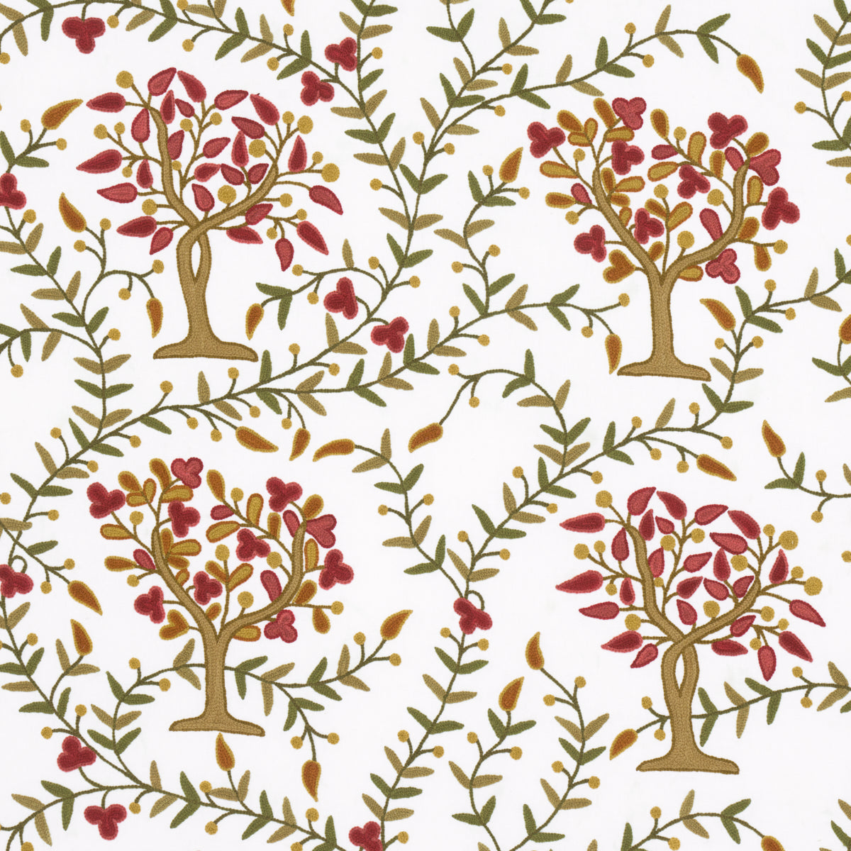 Highgrove Tree Crewel fabric in mulberry color - pattern number 3415000 - by Schumacher in the Perennial Favorites collection