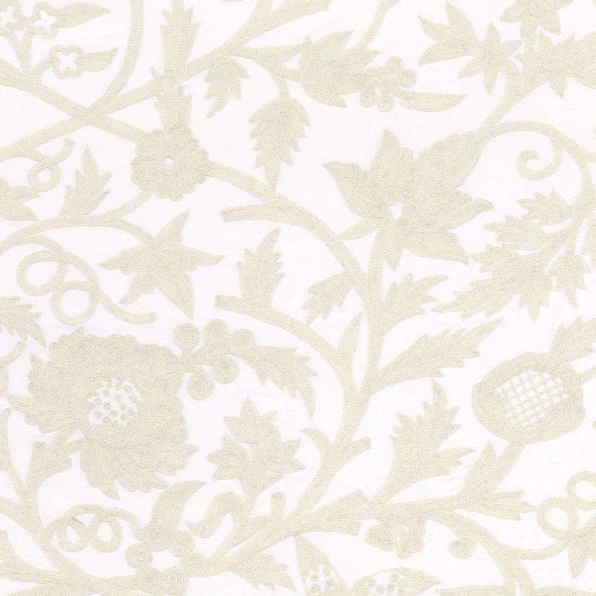 Sissinghurst Crewel fabric in ivory color - pattern number 63760 - by Schumacher in the Perennial Favorites collection