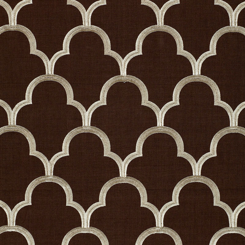Scallop Embroidery fabric in espresso color - pattern number 64322 - by Schumacher in the Modern Glamour collection