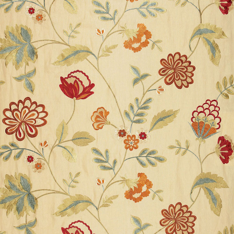 Palampore Embroidery fabric in biscuit color - pattern number 64842 - by Schumacher in the Perennial Favorites collection