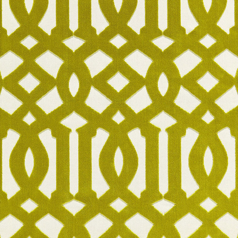 Imperial Trellis Velvet fabric in chartreuse color - pattern number 65591 - by Schumacher in the Chroma collection