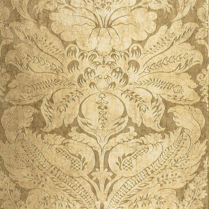 Cordwain Damask fabric in gilt color - pattern number 65872 - by Schumacher in the Chroma collection