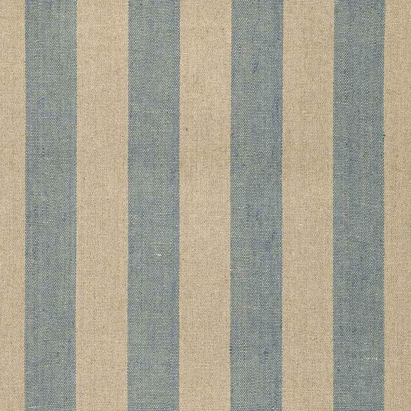 Augustin Linen Stripe fabric in denim linen color - pattern number 66073 - by Schumacher in the Sea Island Stripe collection