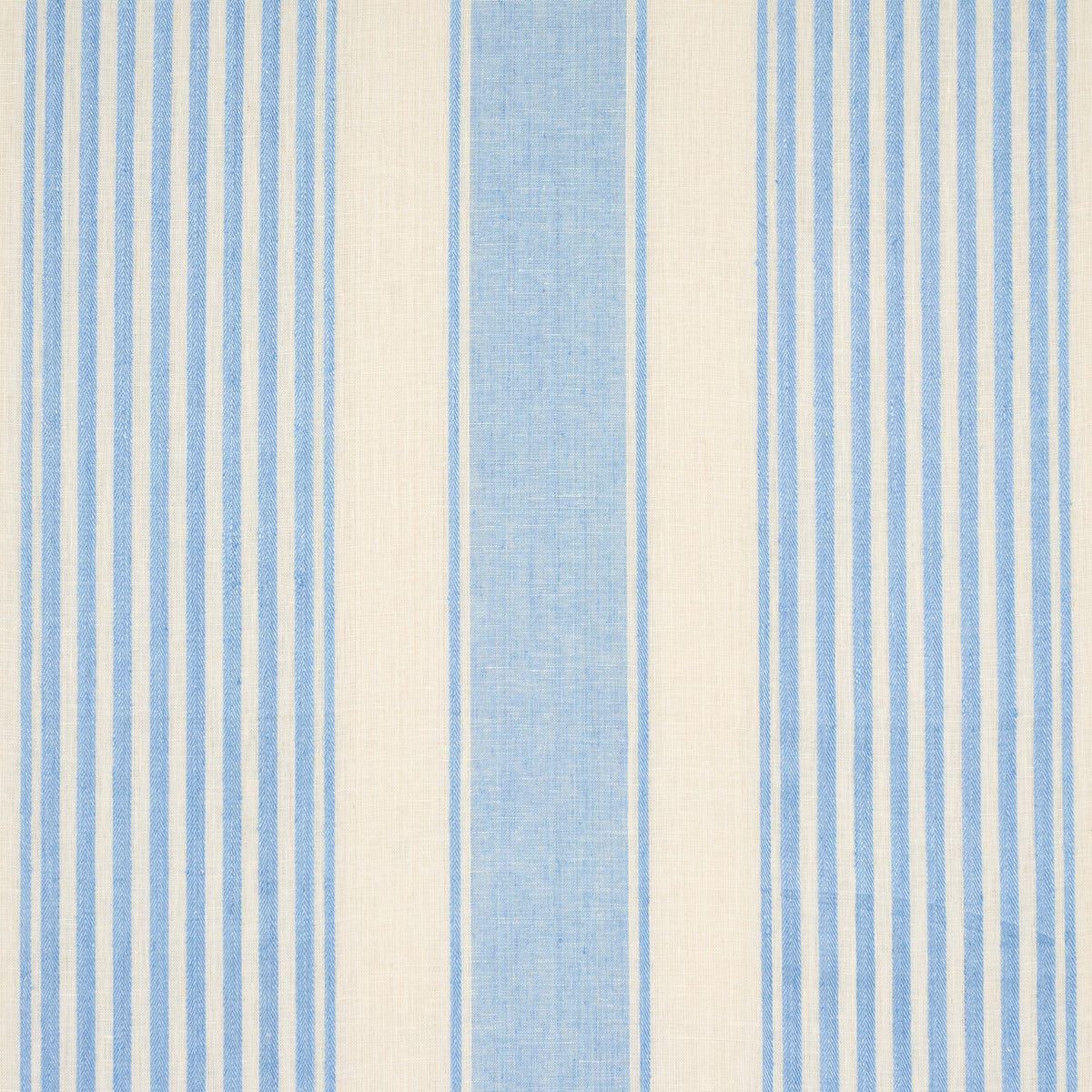 Summerville Linen Stripe fabric in sky color - pattern number 66094 - by Schumacher in the Stripes Revisits collection