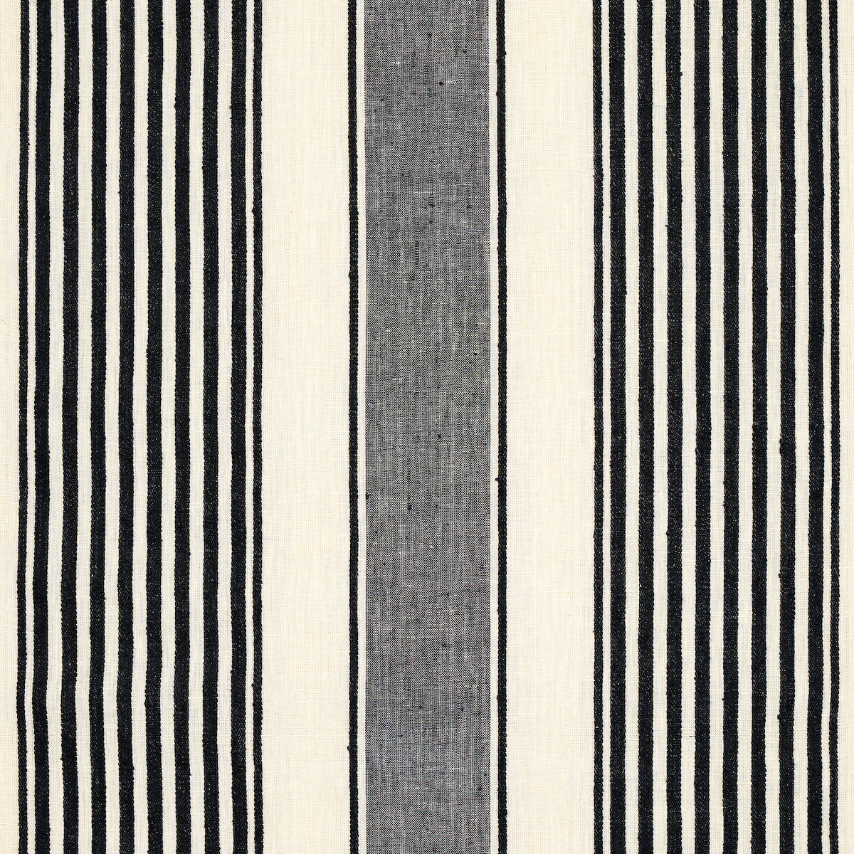 Summerville Linen Stripe fabric in black color - pattern number 66096 - by Schumacher in the Stripes Revisits collection