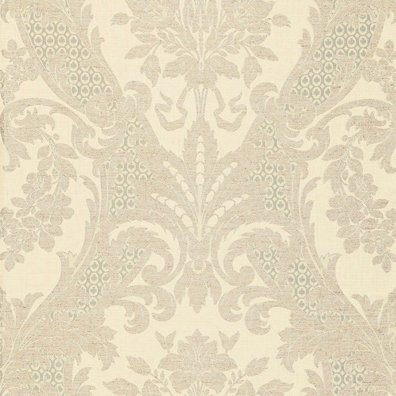 Toscana Linen Damask fabric in greige color - pattern number 66340 - by Schumacher in the Palazzo collection