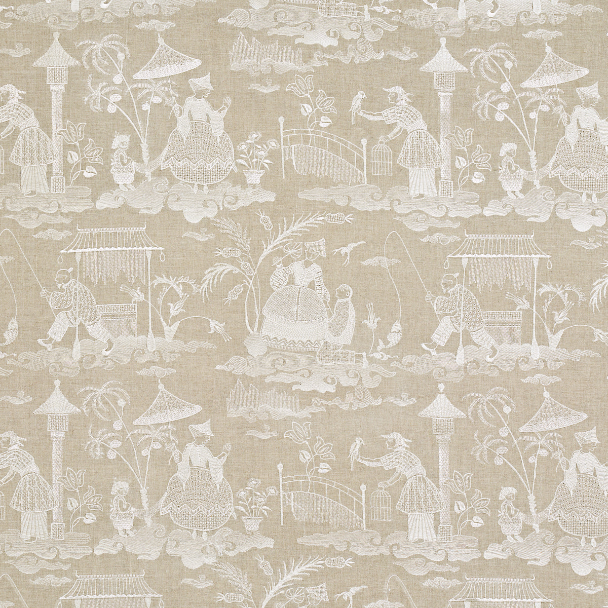 Bassano Embroidered Toile fabric in linen color - pattern number 66601 - by Schumacher in the Palazzo collection
