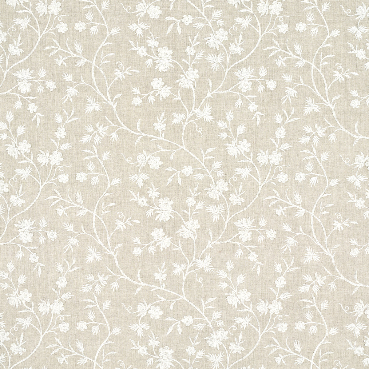 Wildflower Embroidery fabric in linen color - pattern number 67190 - by Schumacher in the Au Naturel collection