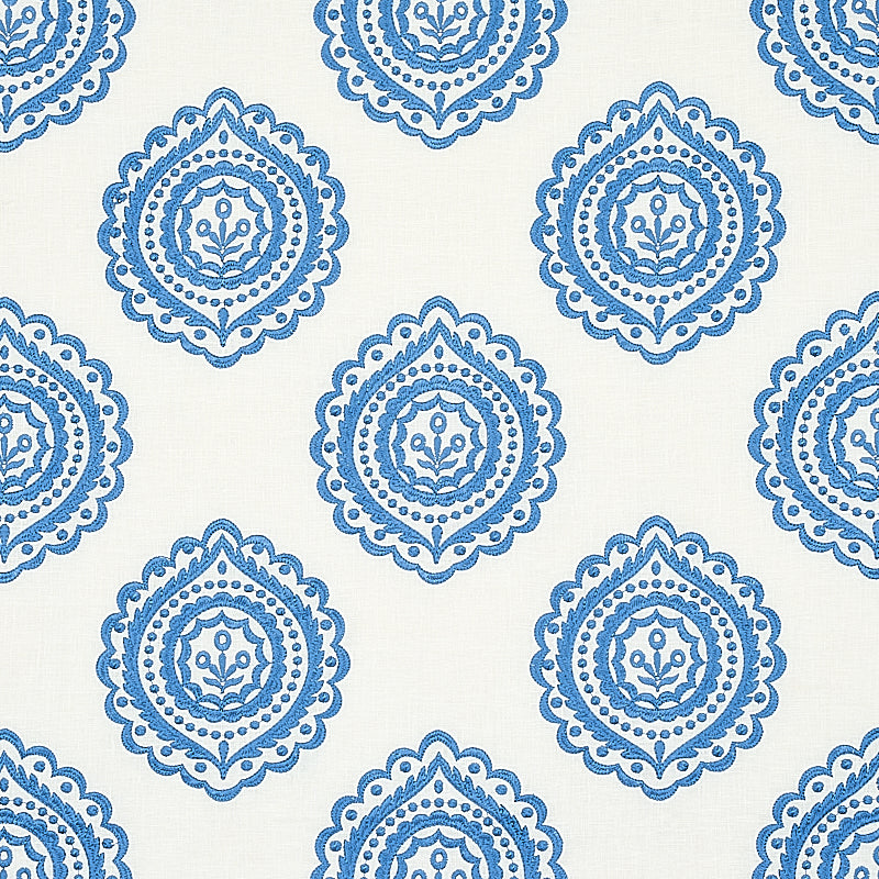 Olana Linen Embroidery fabric in blue color - pattern number 70206 - by Schumacher in the Rhapsody In Blue collection