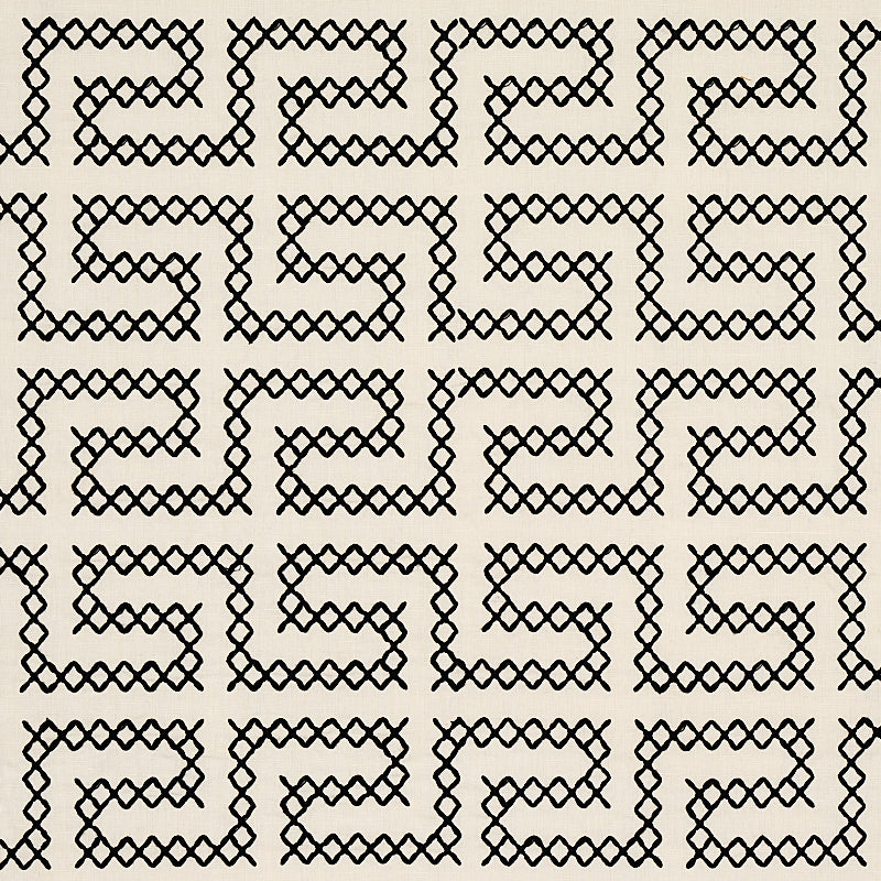 A Maze Embroidery fabric in black on ivory color - pattern number 70230 - by Schumacher in the Contemporary Embroideries collection