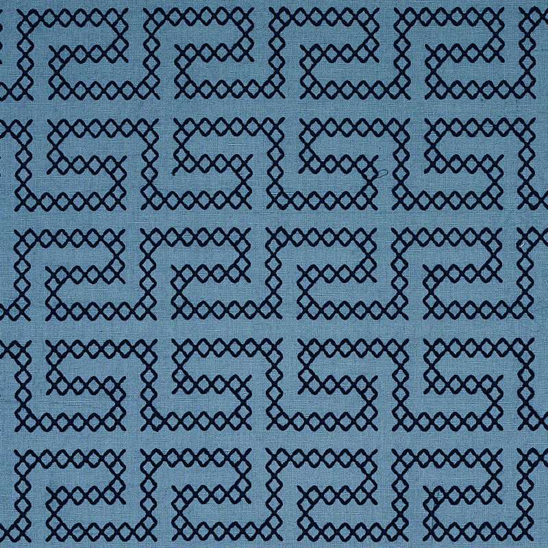 A Maze Embroidery fabric in cadet color - pattern number 70235 - by Schumacher in the Contemporary Embroideries collection