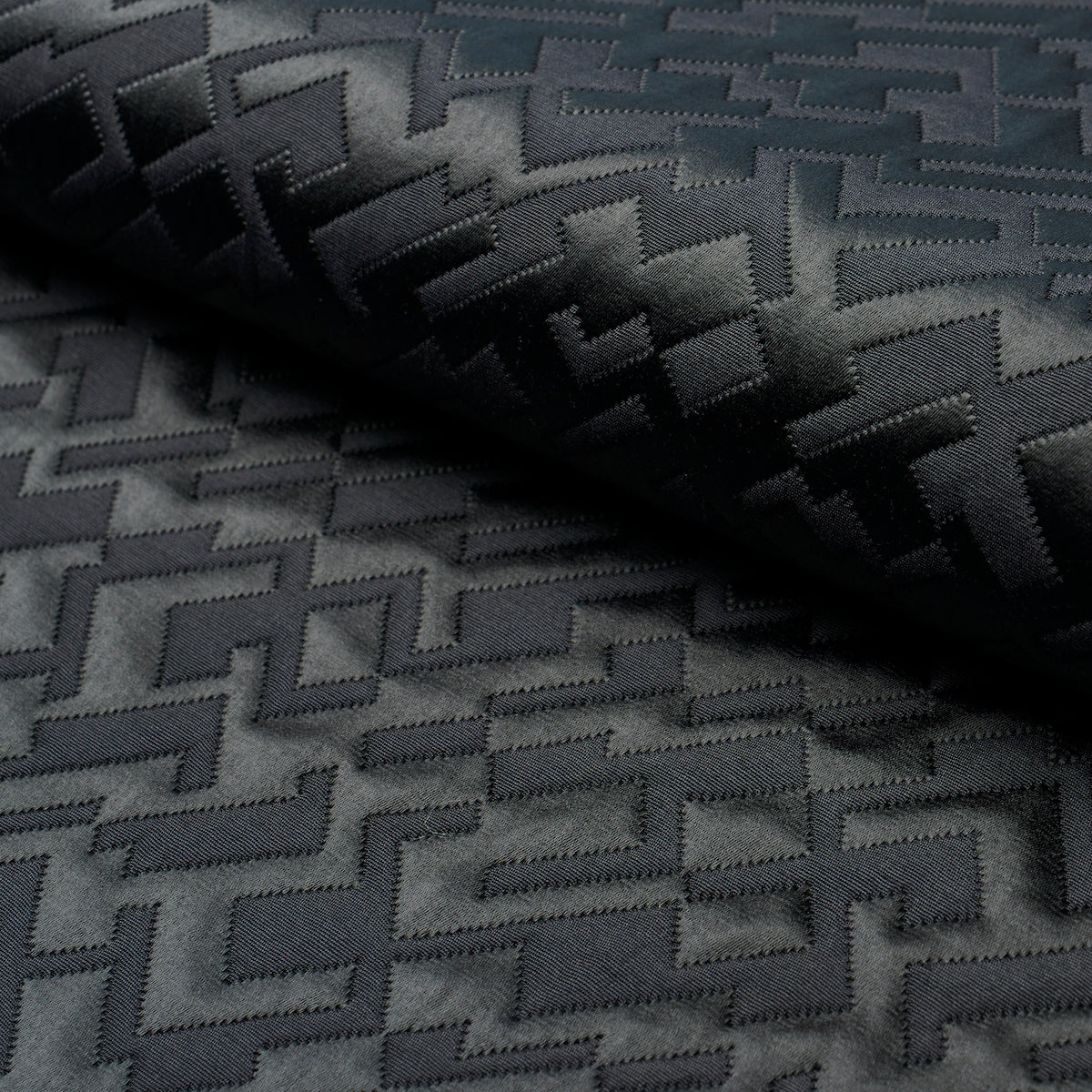 Salon Matelasse Satin fabric in ebony color - pattern number 71190 - by Schumacher in the New Opulence collection