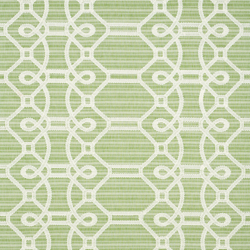 Ziz Embroidery fabric in green color - pattern number 71933 - by Schumacher in the Happy Together collection