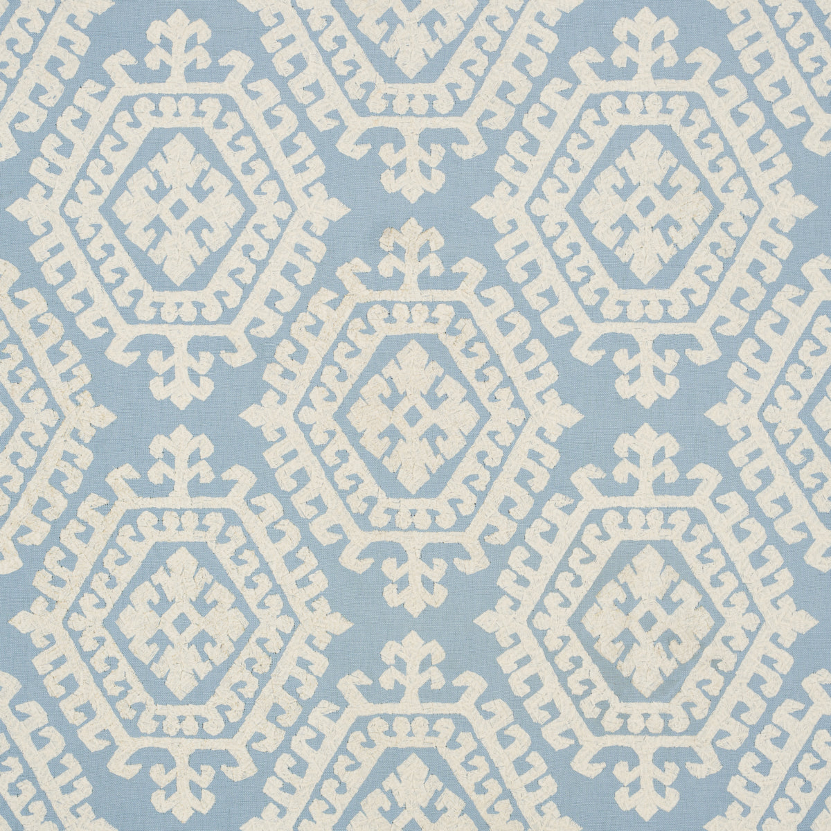 Omar Embroidery fabric in sky color - pattern number 71945 - by Schumacher in the Preppy Chic collection