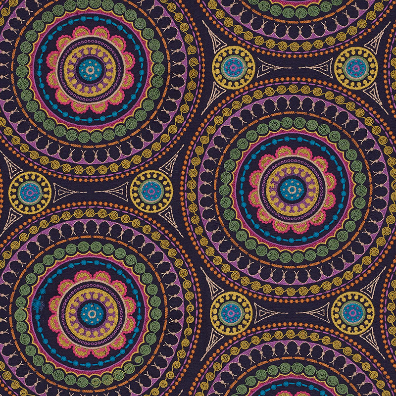 Idris Embroidery fabric in navy and multi color - pattern number 71950 - by Schumacher in the Caravanne collection