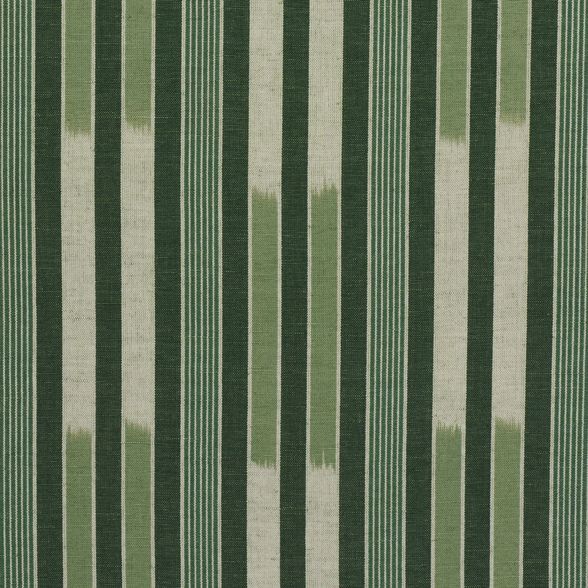 Cusco Ikat fabric in green color - pattern number 71973 - by Schumacher in the True Stripes collection