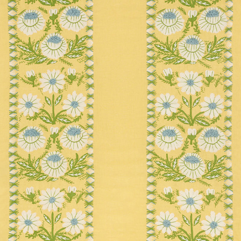 Marguerite Embroidery fabric in buttercup color - pattern number 72333 - by Schumacher in the Revisit Of Popular Patterns collection