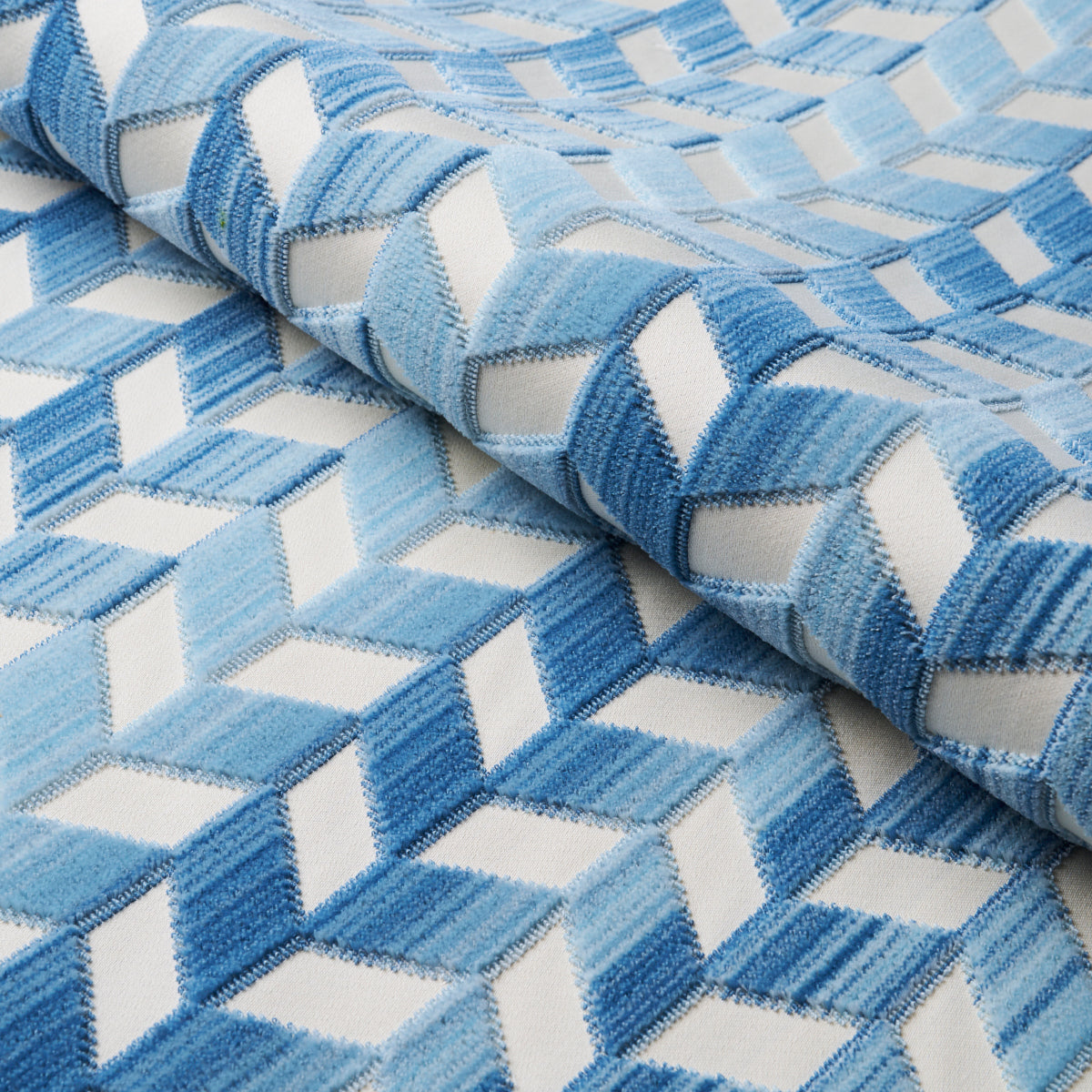 Chevron Strie Velvet fabric in porcelain color - pattern number 72815 - by Schumacher in the Cut & Patterned Velvets collection