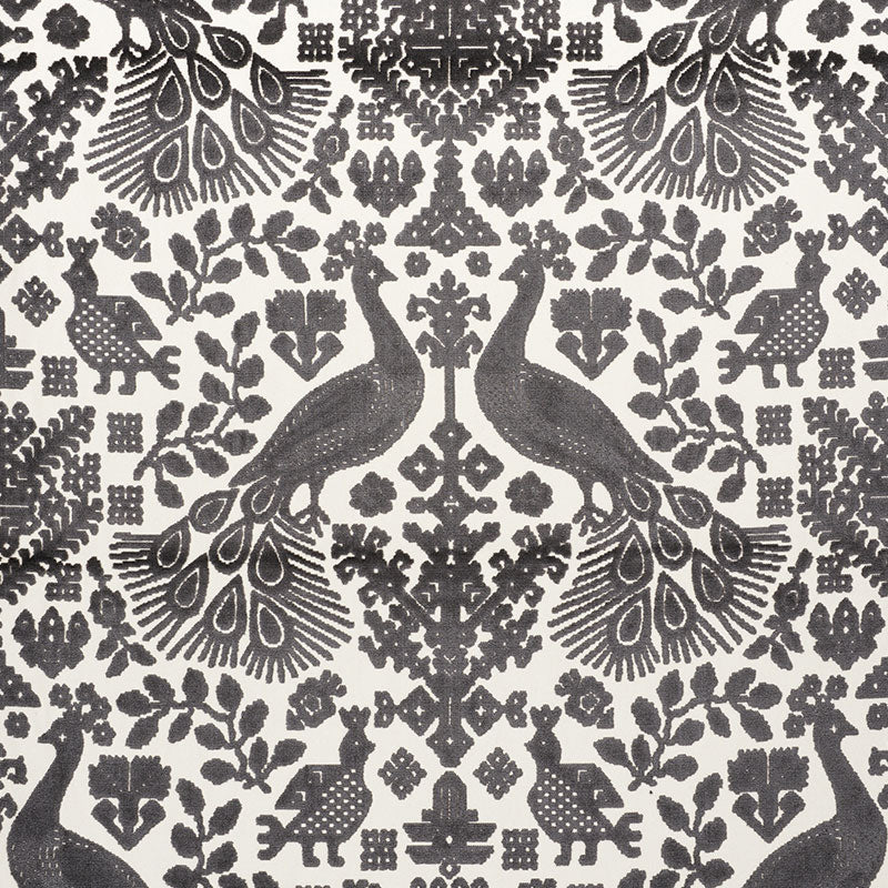Pavone Velvet fabric in carbon color - pattern number 72970 - by Schumacher in the Cut & Patterned Velvets collection