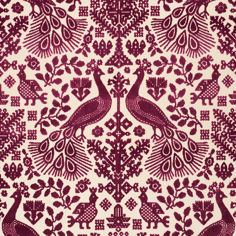 Pavone Velvet fabric in garnet color - pattern number 72972 - by Schumacher in the Cut & Patterned Velvets collection