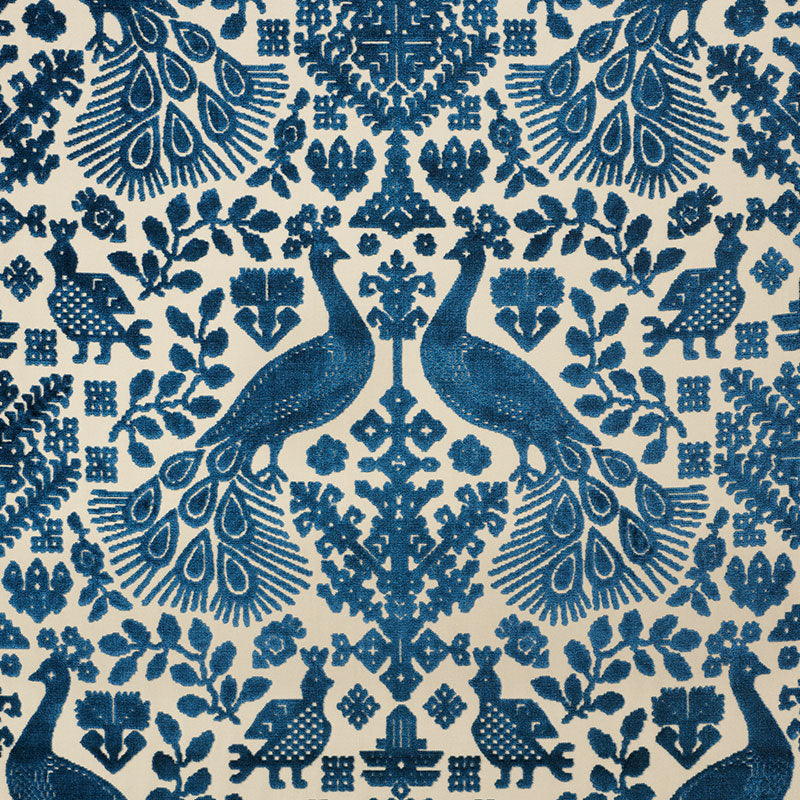 Pavone Velvet fabric in peacock color - pattern number 72973 - by Schumacher in the Cut & Patterned Velvets collection