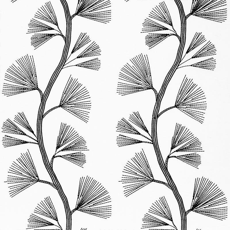 Ginkgo Embroidery fabric in jet color - pattern number 73082 - by Schumacher in the Orient Express collection