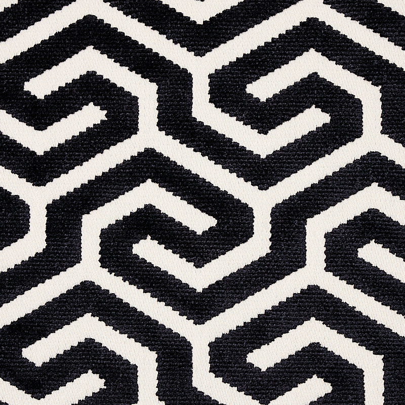 Ming Fret Velvet fabric in black color - pattern number 73107 - by Schumacher in the Cut & Patterned Velvets collection