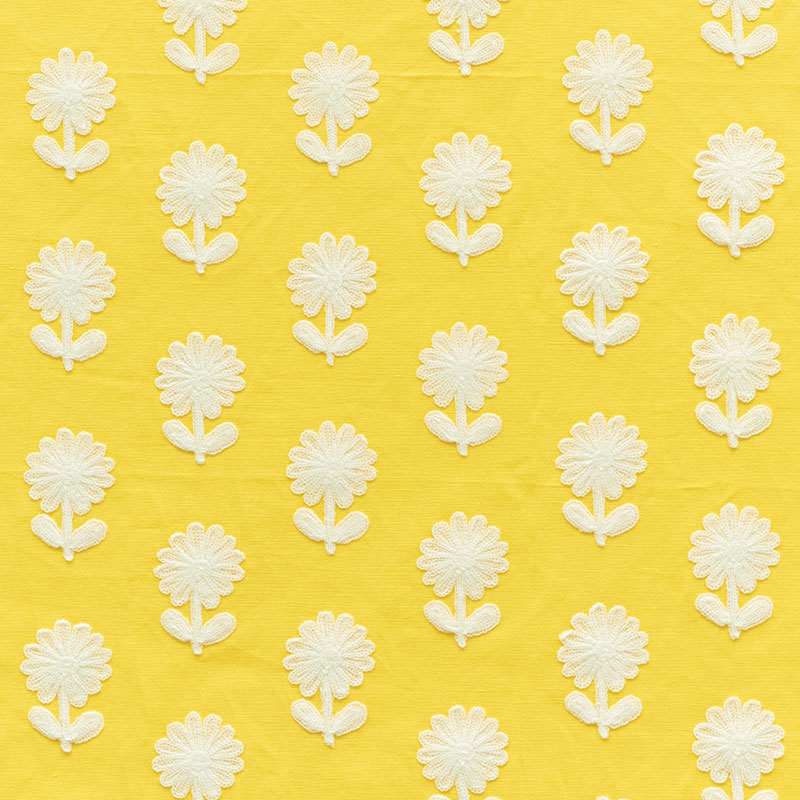 Paley Embroidery fabric in yellow color - pattern number 73480 - by Schumacher in the Happy Together collection
