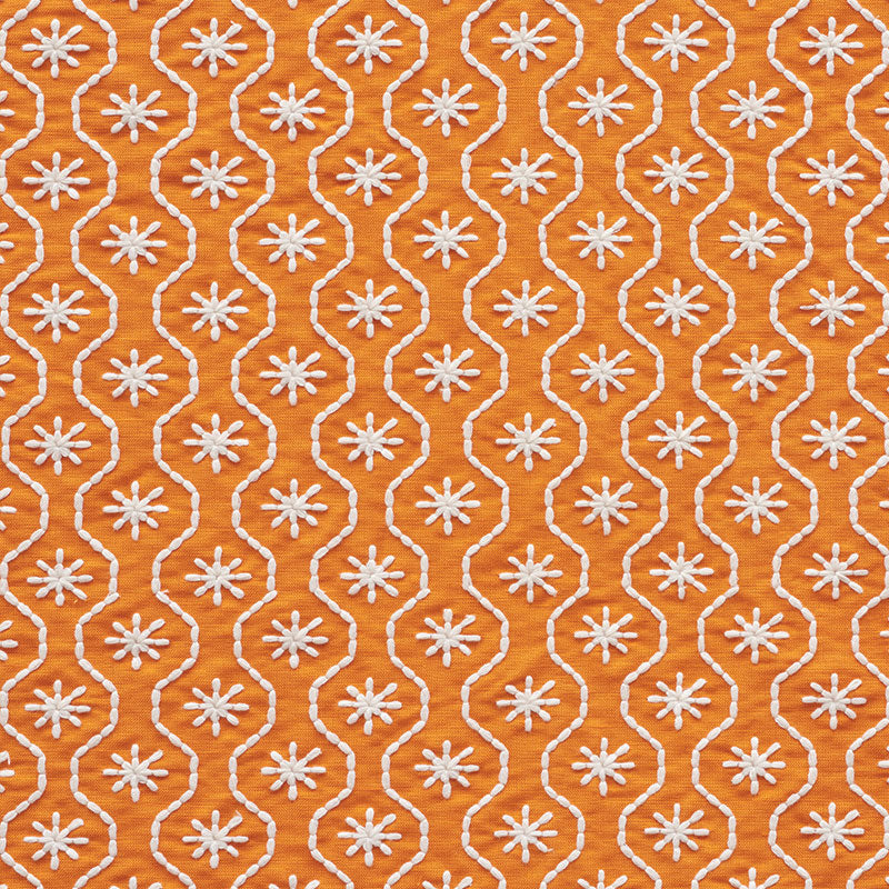Gigi Embroidery fabric in orange color - pattern number 73491 - by Schumacher in the Happy Together collection