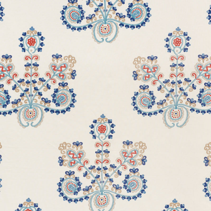Estrella Embroidery fabric in indigo spice color - pattern number 74450 - by Schumacher in the Primitive Beauty collection