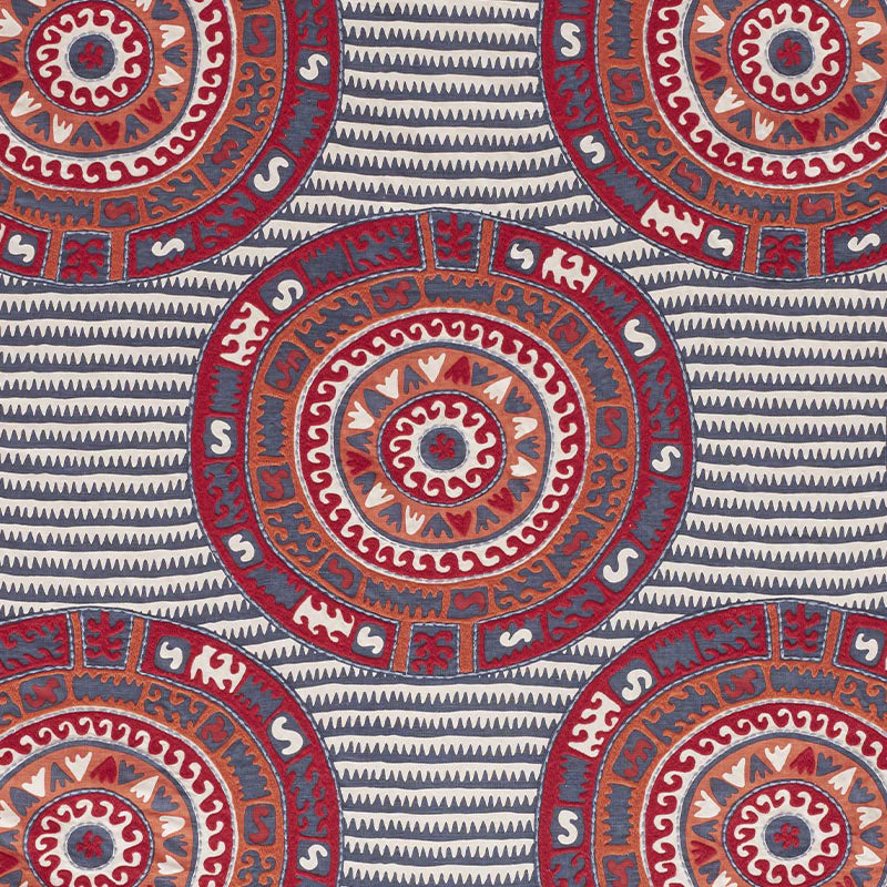 Corfu fabric in navy multi color - pattern number 74470 - by Schumacher in the Primitive Beauty collection