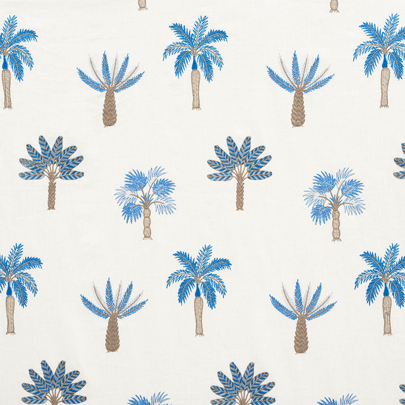 Palmetto Beach Embroidery fabric in blue color - pattern number 75301 - by Schumacher in the Nautilus collection