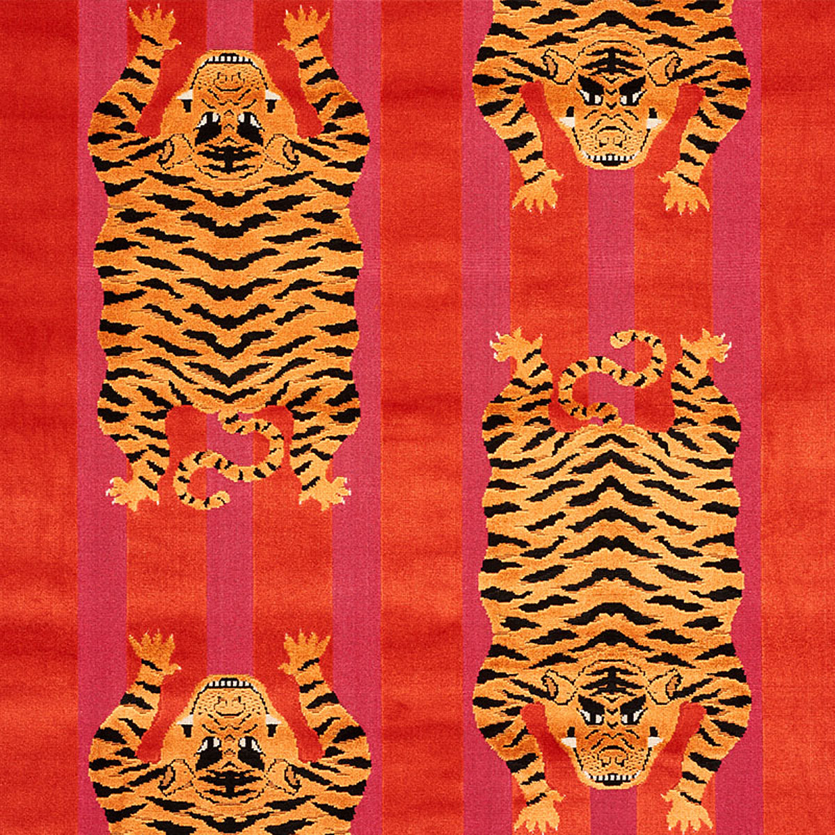 Jokhang Tiger Velvet fabric in red and pink color - pattern number 77231 - by Schumacher in the Johnson Hartig collection
