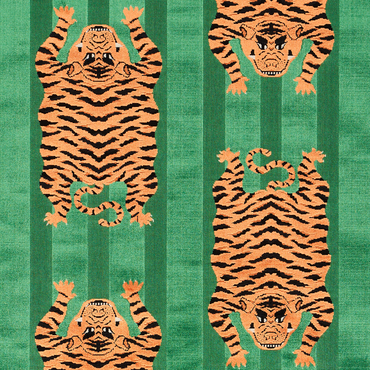 Jokhang Tiger Velvet fabric in green color - pattern number 77233 - by Schumacher in the Velvet & Velvet Trims collection