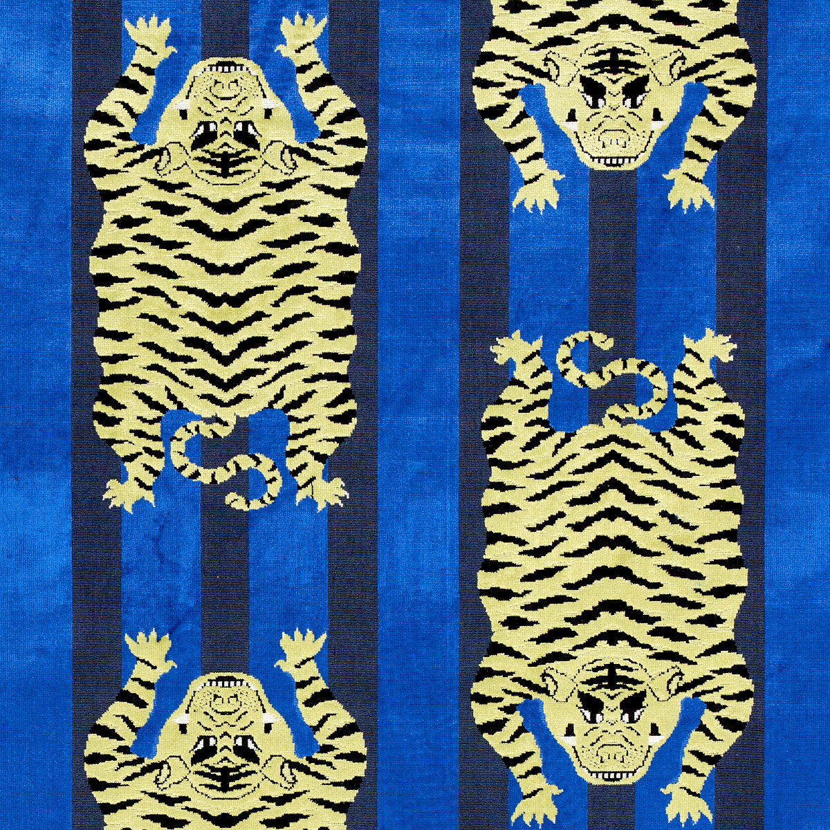 Jokhang Tiger Velvet fabric in blue color - pattern number 77234 - by Schumacher in the Velvet & Velvet Trims collection