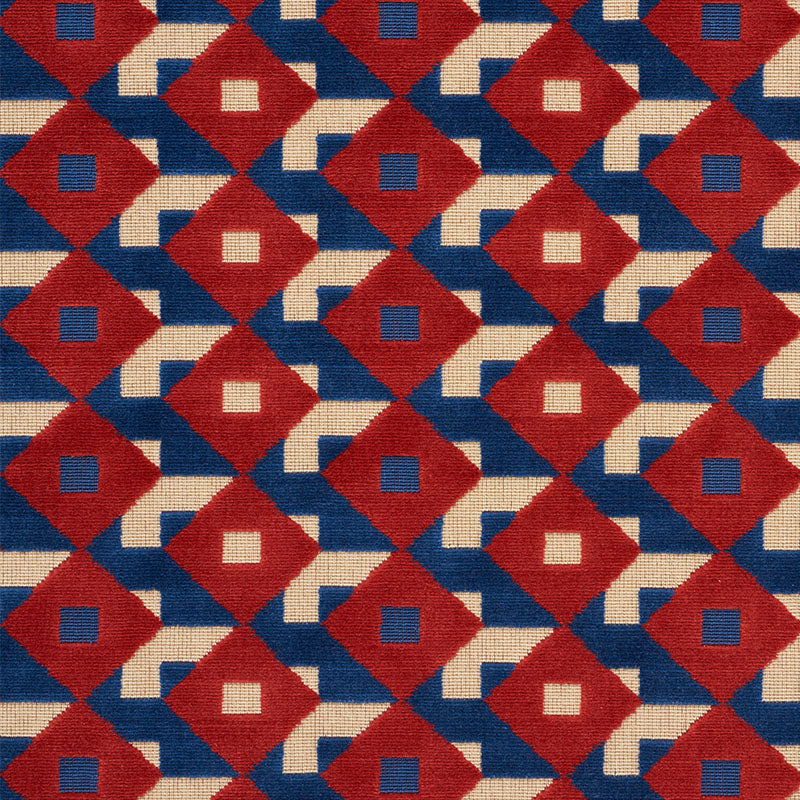 Dazzle Ship Velvet fabric in blue and red color - pattern number 77241 - by Schumacher in the Johnson Hartig collection