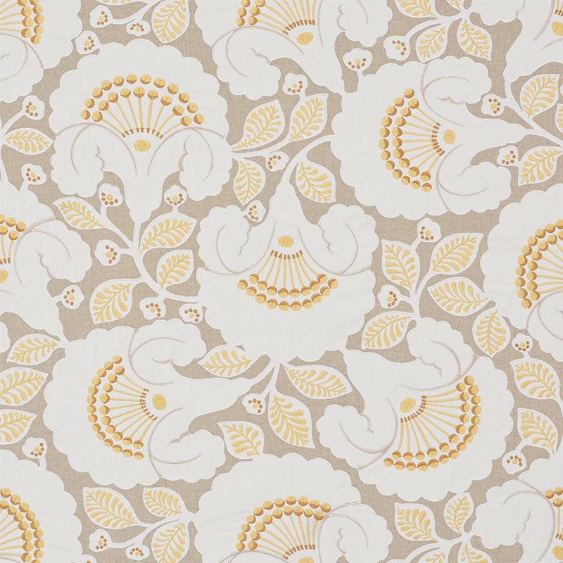Jackie Applique Embroidery fabric in natural color - pattern number 77300 - by Schumacher in the Wallflowers collection