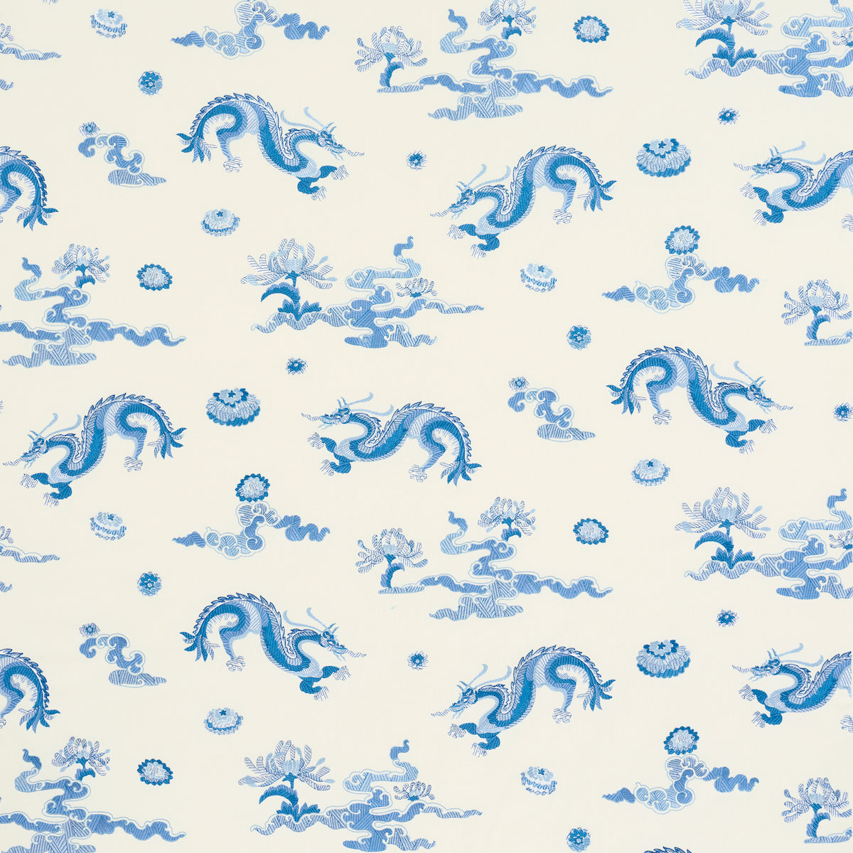 Hanlun Dragon Embroidery fabric in porcelain color - pattern number 78111 - by Schumacher in the Fire Breather collection