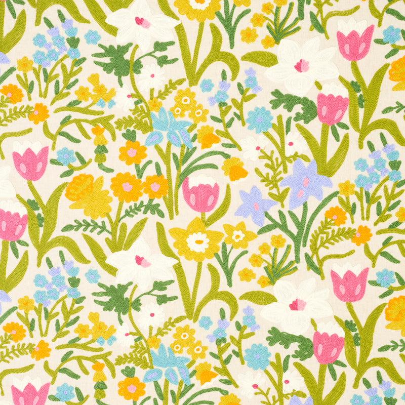 Crewel Garden fabric in multi color - pattern number 78291 - by Schumacher in the Exquisite Embroideries collection